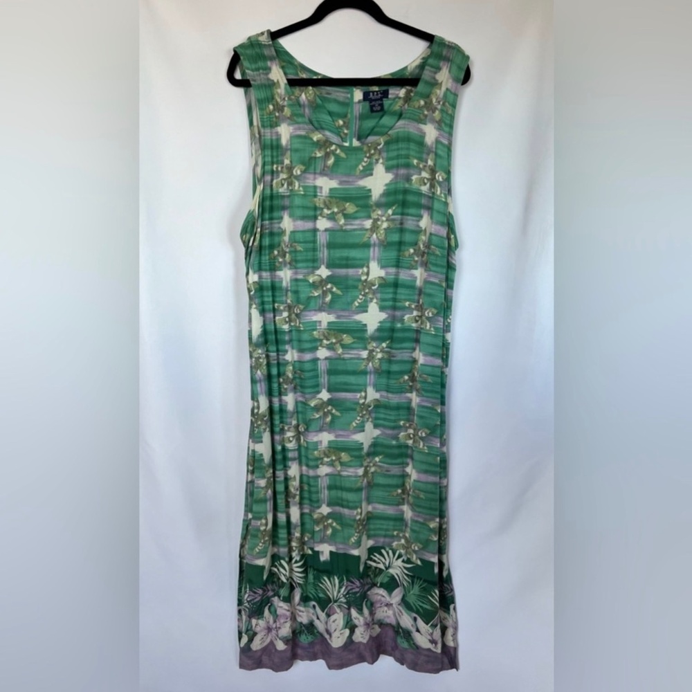 D.P.S. Womens Hawiian Geometric Lightweight Split Hem Maxi Dress Green Purple 2X